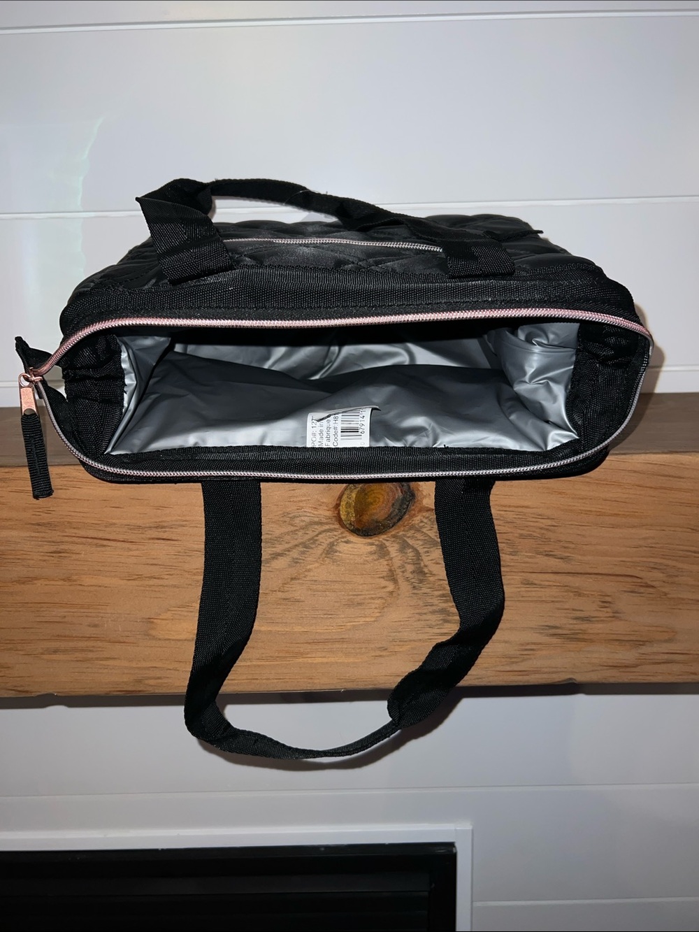 Black Quilted Lunch/Tote Bag with Rose Gold Accent - Picture 8 of 11